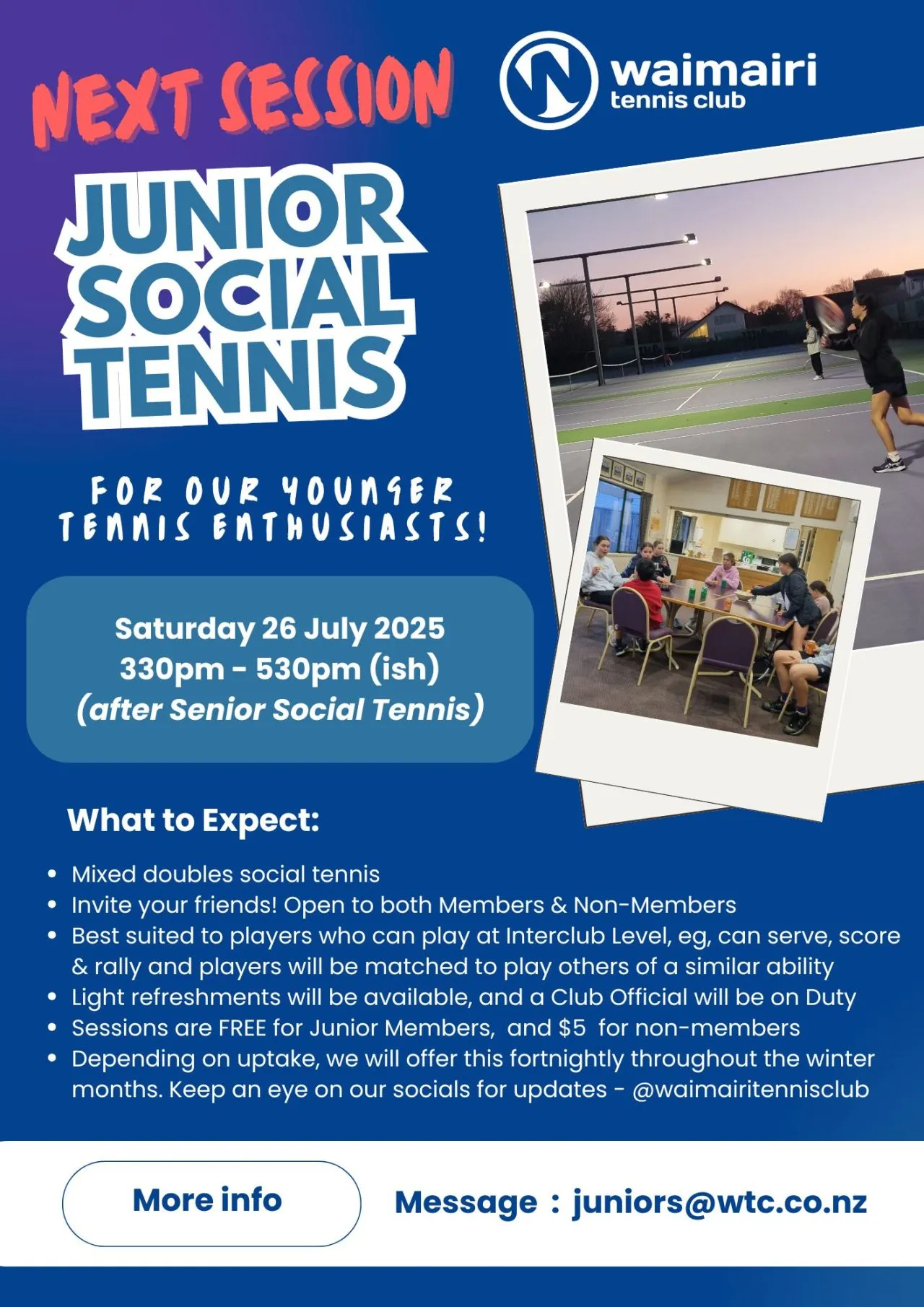 Junior tennis at the Waimairi Tennis Club