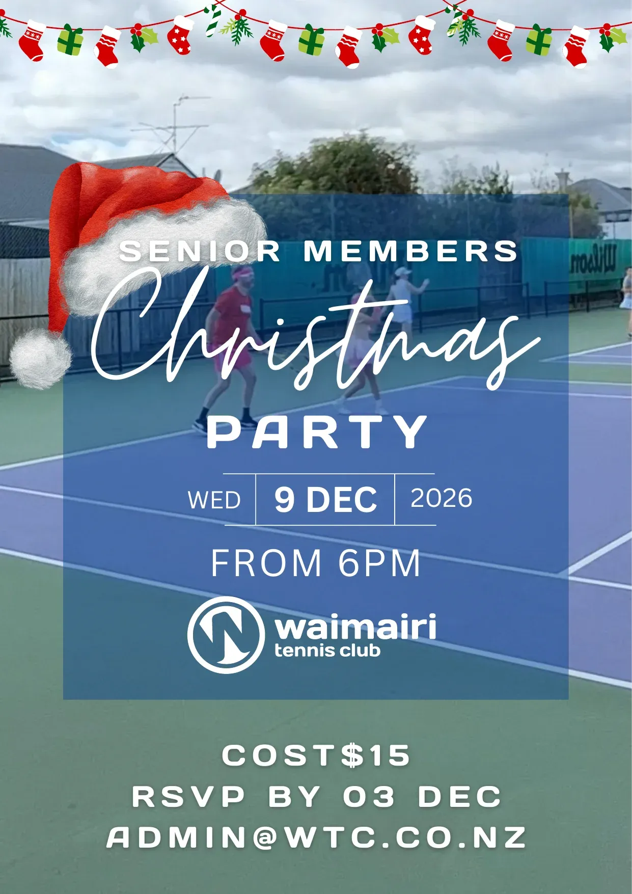 Senior Members Christmas Party poster, Wednesday 9 December 2026 from 6pm